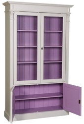 Casa Padrino gabinete de libros de estilo campestre gris claro / púrpura 119 x 39 x H. 197 cm - Mueble de Salón con 4 Puertas - Armario de Madera Maciza - Vitrina - Muebles de Salón de Estilo Campestre