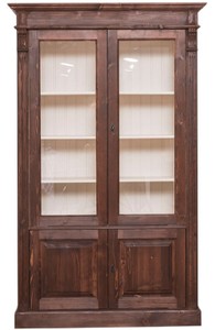 Casa Padrino Landhausstil Bücherschrank Dunkelbraun / Creme 119 x 39 x H. 197 cm - Wohnzimmerschrank mit 4 Türen - Massivholz Schrank - Vitrinenschrank - Landhausstil Wohnzimmermöbel