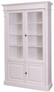 Casa Padrino gabinete de libros de estilo campestre blanco 119 x 39 x H. 197 cm - Mueble de Salón con 4 Puertas - Armario de Madera Maciza - Vitrina - Muebles de Salón de Estilo Campestre