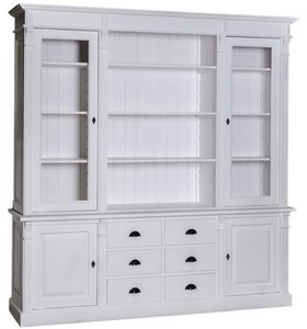 Casa Padrino gabinete de salón de estilo campestre gris claro 223 x 51 x H. 240 cm - Gabinete de Libros con 4 Puertas y 6 Cajones - Gabinete de Madera Maciza - Muebles de Estilo Campestre