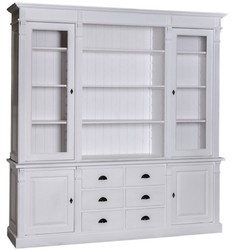Casa Padrino gabinete de salón de estilo campestre gris claro 223 x 51 x H. 240 cm - Gabinete de Libros con 4 Puertas y 6 Cajones - Gabinete de Madera Maciza - Muebles de Estilo Campestre