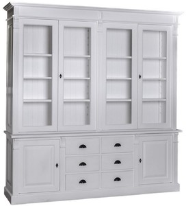 Casa Padrino gabinete de salón de estilo campestre gris claro 223 x 51 x H. 240 cm - Gabinete de Libros con 6 Puertas y 6 Cajones - Gabinete de Madera Maciza - Muebles de Estilo Campestre