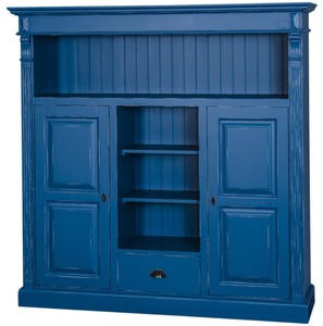 Casa Padrino gabinete de libros de estilo campestre azul antiguo 60 x 36 x H. 100 cm - Gabinete de Madera Maciza con 2 Puertas y Cajones - Gabinete de Salón - Muebles de Estilo Campestre