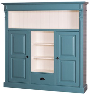 Casa Padrino gabinete de libros de estilo campestre verde azulado / blanco 60 x 36 x H. 100 cm - Gabinete de Madera Maciza con 2 Puertas y Cajones - Gabinete de Salón - Muebles de Estilo Campestre