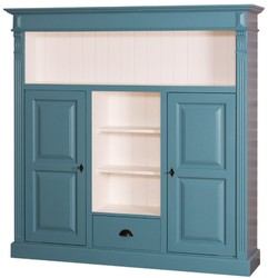 Casa Padrino country style bookcase teal / white 60 x 36 x H. 100 cm - Solid Wood Cabinet with 2 Doors and Drawer - Living Room Cabinet - Country Style Furniture