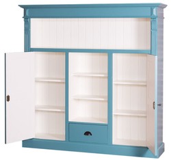 Casa Padrino country style bookcase teal / white 60 x 36 x H. 100 cm - Solid Wood Cabinet with 2 Doors and Drawer - Living Room Cabinet - Country Style Furniture
