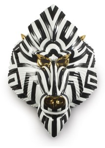 Casa Padrino máscara decorativa de porcelana de lujo mono babuino negro / blanco / oro 31 x 14 x H. 44 cm - Decoración de Pared Moderna Hecha a Mano - Calidad de Primera Clase - Hecho en España