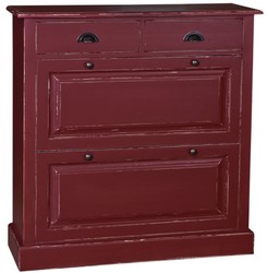 Casa Padrino scarpiera armadio in legno massello stile country rosso bordeaux antico 103 x 35 x H. 105 cm - Mobili Guardaroba in Stile Country