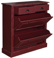 Casa Padrino scarpiera armadio in legno massello stile country rosso bordeaux antico 103 x 35 x H. 105 cm - Mobili Guardaroba in Stile Country