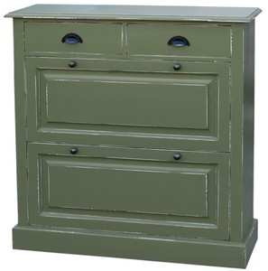 Casa Padrino Country Style Solid Wood Shoe Cabinet Antique Green 103 x 35 x H. 105 cm - Country Style Wardrobe Cabinet Furniture