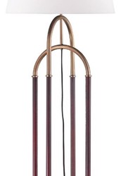 Casa Padrino lampada da terra di lusso ottone antico / marrone / bianco Ø 50,8 x H. 172,7 cm - Lampada in Metallo Nobile con Pelle e Paralume in Lino di Alta Qualità - Qualità di Lusso