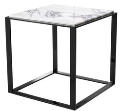 Casa Padrino luxury side table glossy black / white-purple 56 x 56 x H. 56 cm - Stainless Steel Table with Marble Top - Luxury Living Room Furniture