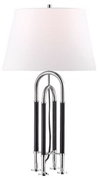 Casa Padrino luxury table lamp silver / black / white Ø 40.6 x H. 73.7 cm - Noble Metal Lamp with High Quality Leather and Linen Lampshade - Luxury Quality