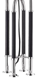 Casa Padrino luxury table lamp silver / black / white Ø 40.6 x H. 73.7 cm - Noble Metal Lamp with High Quality Leather and Linen Lampshade - Luxury Quality