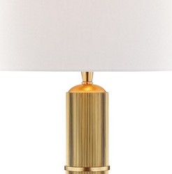 Casa Padrino luxury table lamp antique brass / white Ø 38 x H. 71 cm - Table Light with Round Linen Lampshade