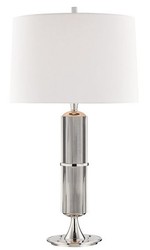 Casa Padrino luxury table lamp silver / white Ø 38 x H. 71 cm - Table Light with Round Linen Lampshade