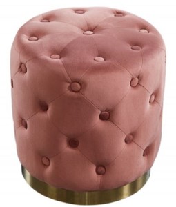 Casa Padrino Sgabello Chesterfield in Velluto Rosa Antico / Oro Ø 36 x H. 40 cm - Sgabello Rotondo - Mobili Chesterfield