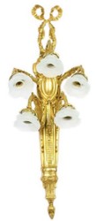 Casa Padrino Baroque Wall Lamp Set Gold / White 35 x 25 x H. 95 cm - Sumptuous Gilded Bronze Lights with Rose-Shaped Glass Lampshades