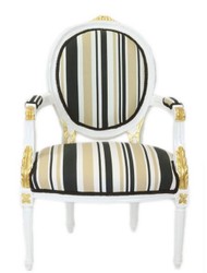 Casa Padrino silla de salón barroco blanco / oro / multicolor 50 x 50 x H. 105 cm - Silla Barroco a Rayas con Reposabrazos - Muebles Barrocos