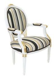 Casa Padrino silla de salón barroco blanco / oro / multicolor 50 x 50 x H. 105 cm - Silla Barroco a Rayas con Reposabrazos - Muebles Barrocos