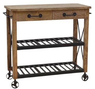 Casa Padrino chariot de nourriture de style campagnard naturel / noir 106 x 48 x H. 103 cm - Chariot en Bois avec 2 Tiroirs - Accessoires pour la Gastronomie