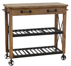 Casa Padrino carrito de bar estilo rural natural / negro 106 x 48 x H. 103 cm - Carrito de Madera con 2 Cajones - Accesorios de Gastronomía