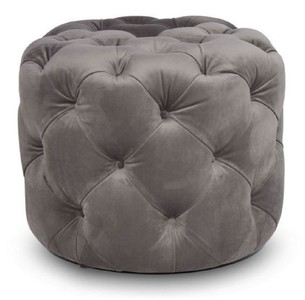Casa Padrino Sgabello Chesterfield di Lusso in Velluto Grigio Ø 53 x H. 41 cm - Sgabello Rotondo - Mobili Chesterfield