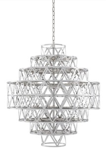 Casa Padrino Luxus LED Kronleuchter Silber Ø 82 x H. 88,5 cm - Runder Edelstahl Kronleuchter - Luxus Qualität