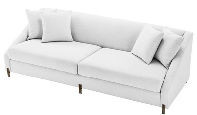 Casa Padrino Luxus Sofa Weiß / Messingfarben 223 x 94 x H. 73 cm - Wohnzimmer Sofa mit 4 Kissen - Luxus Möbel