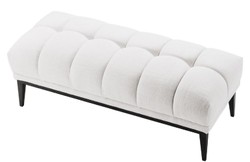 Casa Padrino banc de luxe blanc / noir 124 x 53 x H. 44 cm - Banc Rembourré avec Pieds en Acier Inoxydable - Meubles de Salon