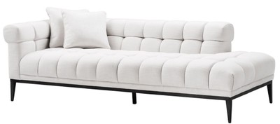Casa Padrino sofá lounge de lujo blanco / negro 223 x 98 x H. 69 cm - Sofá de Salón Lado Izquierdo con 2 Almohadas - Calidad de Lujo