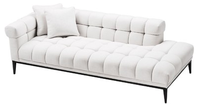 Casa Padrino Luxus Lounge Sofa Weiß / Schwarz 223 x 98 x H. 69 cm - Linksseitiges Wohnzimmer Sofa mit 2 Kissen - Luxus Qualität