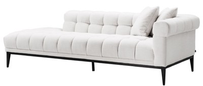Casa Padrino sofá lounge de lujo blanco / negro 223 x 98 x H. 69 cm - Sofá de Salón Lado Derecho con 2 Almohadas - Calidad de Lujo