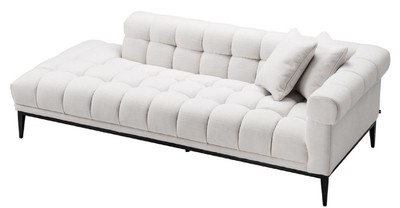 Casa Padrino Luxus Lounge Sofa Weiß / Schwarz 223 x 98 x H. 69 cm - Rechtsseitiges Wohnzimmer Sofa mit 2 Kissen - Luxus Qualität