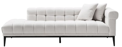 Casa Padrino Luxus Lounge Sofa Weiß / Schwarz 223 x 98 x H. 69 cm - Rechtsseitiges Wohnzimmer Sofa mit 2 Kissen - Luxus Qualität
