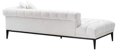 Casa Padrino Luxus Lounge Sofa Weiß / Schwarz 223 x 98 x H. 69 cm - Rechtsseitiges Wohnzimmer Sofa mit 2 Kissen - Luxus Qualität