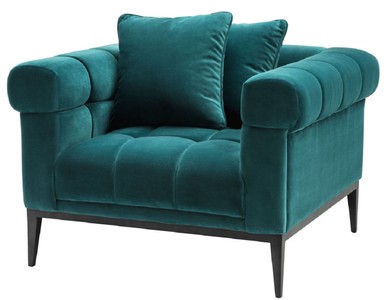 Casa Padrino Sillón de Terciopelo de Lujo Verde Mar / Negro 102 x 98 x H. 69 cm - Sillón de Salón con 2 Cojines - Muebles de Salón - Muebles de Lujo