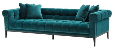 Casa Padrino Sofá de Lujo de Terciopelo Verde Mar / Negro 240 x 98 x H. 69 cm - Sofá de Salón con 4 Almohadas - Muebles de Salón - Muebles de Lujo