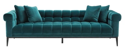 Casa Padrino Luxus Samt Sofa Meergrün / Schwarz 240 x 98 x H. 69 cm - Wohnzimmer Sofa mit 4 Kissen - Wohnzimmer Möbel - Luxus Möbel