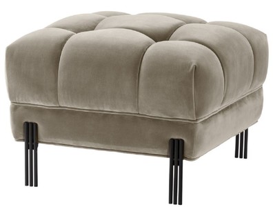 Casa Padrino Ottomano di Lusso Greige / Nero 59 x 59 x H. 43 cm - Sgabello in Velluto con Gambe in Acciaio Inossidabile - Mobili da Soggiorno