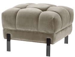 Casa Padrino Ottomano di Lusso Greige / Nero 59 x 59 x H. 43 cm - Sgabello in Velluto con Gambe in Acciaio Inossidabile - Mobili da Soggiorno
