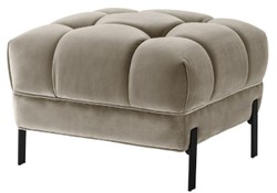 Casa Padrino Ottomano di Lusso Greige / Nero 59 x 59 x H. 43 cm - Sgabello in Velluto con Gambe in Acciaio Inossidabile - Mobili da Soggiorno