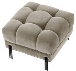 Casa Padrino Ottomano di Lusso Greige / Nero 59 x 59 x H. 43 cm - Sgabello in Velluto con Gambe in Acciaio Inossidabile - Mobili da Soggiorno