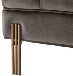 Casa Padrino Ottomano di Lusso Grigio / Ottone 59 x 59 x H. 43 cm - Sgabello in Velluto con Gambe in Acciaio Inossidabile - Mobili da Soggiorno