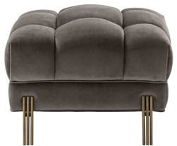 Casa Padrino Ottomano di Lusso Grigio / Ottone 59 x 59 x H. 43 cm - Sgabello in Velluto con Gambe in Acciaio Inossidabile - Mobili da Soggiorno