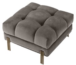Casa Padrino Ottomano di Lusso Grigio / Ottone 59 x 59 x H. 43 cm - Sgabello in Velluto con Gambe in Acciaio Inossidabile - Mobili da Soggiorno