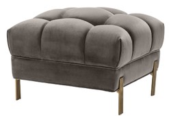 Casa Padrino Ottomano di Lusso Grigio / Ottone 59 x 59 x H. 43 cm - Sgabello in Velluto con Gambe in Acciaio Inossidabile - Mobili da Soggiorno