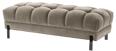 Casa Padrino panca di lusso greige / nero 133 x 59 x H. 42 cm - Panca Imbottita in Velluto con Gambe in Acciaio Inossidabile - Collezione di Lusso