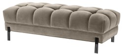 Casa Padrino banc de luxe greige / noir 133 x 59 x H. 42 cm - Banc Rembourré en Velours avec Pieds en Acier Inoxydable - Collection de Luxe