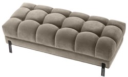 Casa Padrino banc de luxe greige / noir 133 x 59 x H. 42 cm - Banc Rembourré en Velours avec Pieds en Acier Inoxydable - Collection de Luxe